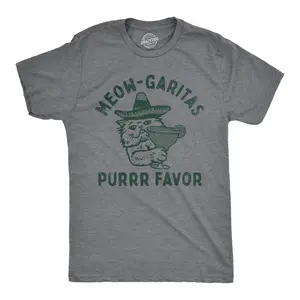 Mens Meow Garitas Purrr Favor T Shirt Funny Kitten Lovers Mixed Cocktail Drinking Joke Tee for Guys Mens Funny T Shirts Cool Vintage Fashion T-Shirt Gift Classic Menswear Liquor Apparel for Men Funny Cat Short Dark Grey