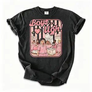 Retro "Boys... Ugh!" Girls Bedroom Art Vintage Graphic Cotton T Shirts Women, Trendy Graphic Retro-Print Unisex T-Shirt,Unisex Suitable For Daily Wear With Short Sleeves,Comfortable Washable T-shirt Suitable for all seasons.