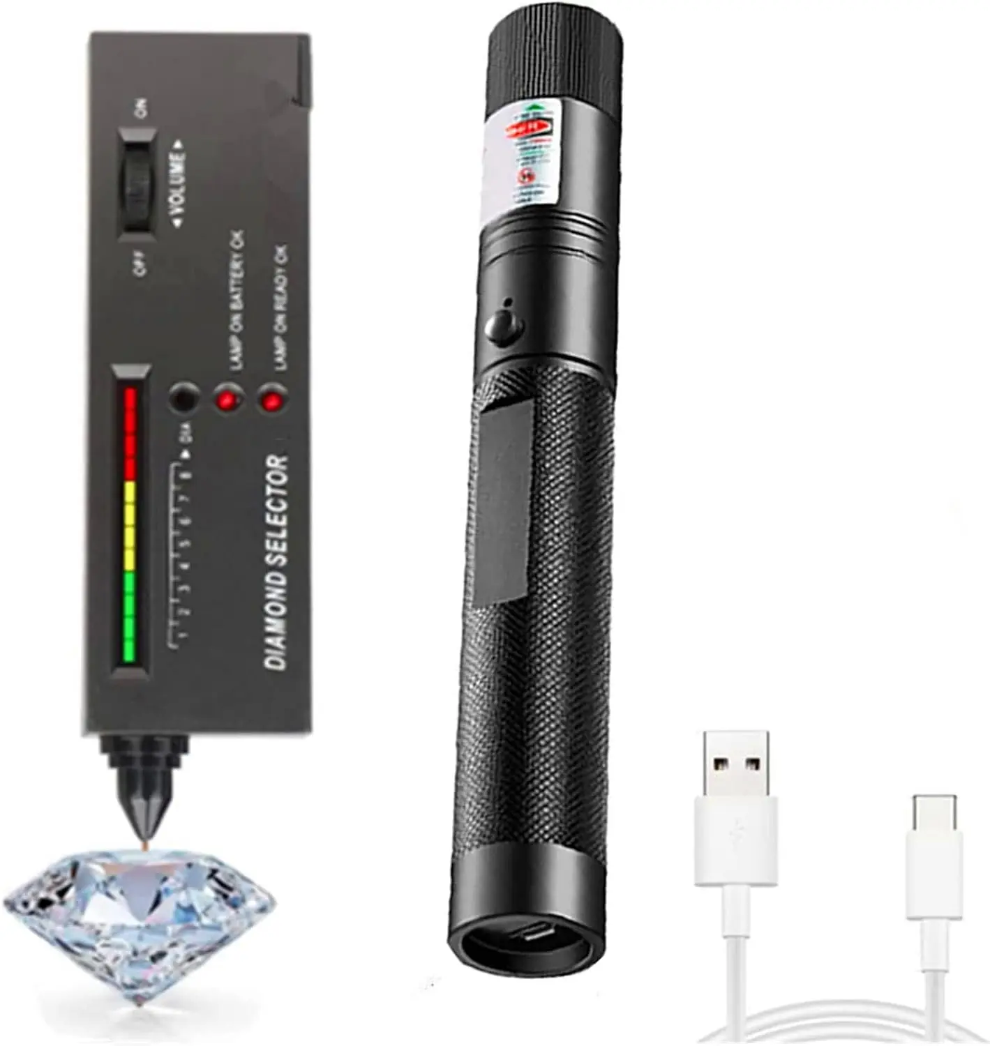 Diamond Tester,High Accuracy Diamond Tester Pen and Diamond Torch Jewelry Diamond Tester Kit Professional Diamond Selector for Novice and Expert, Thermal Conductivity Meter (Battery Included)
