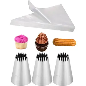 Churro Bags and Tips Set,3   Piping Tips for Eclairs & 20 Disposable Pastry Bags 18 inch