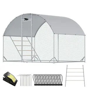 CHIKENCOOP Chicken Coop Large Metal Chicken Run with Full-Top Waterproof Cover - Chicken House for 6/10 Chickens, Poultry Cage with Solar Light, Backside Poles, Walk-in Pen for Rabbits Ducks Yard 1 Room outdoorfun