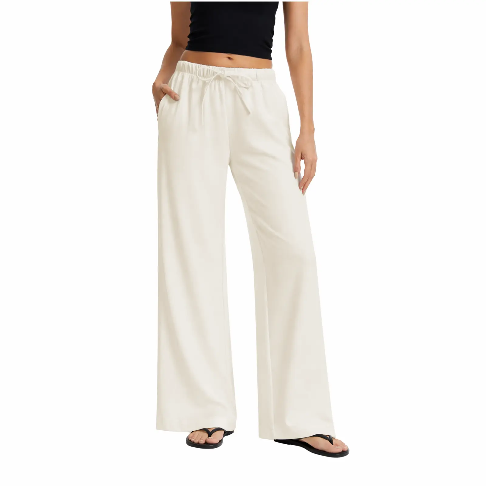 AnotherChill Women's Crepe Wide Leg Pants Casual Wrinkle Resistant Breathable Lightweight Trousers for Spring Summer
