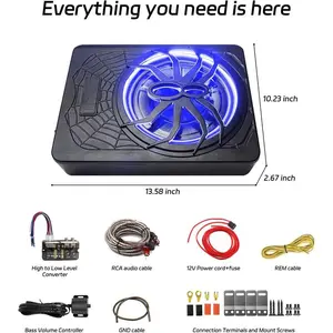 2025 Upgraded 10 Inch 1200W Slim Car Subwoofer with Built-in Amplifier & Ambient Lights for Halloween Party Powerful Bass & Efficient Cooling