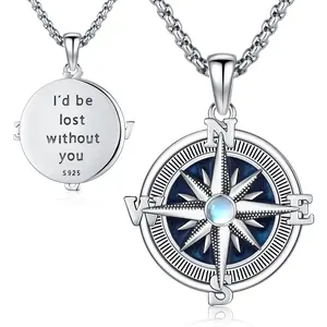 Bernashen S925 Sterling Silver Compass Necklace for Men Women Nautical Pendant Celtic Compass Jewelry Amulet Jewelry Gift for Adventurers "I'd be lost without you"