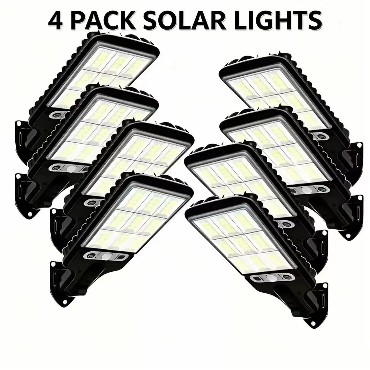 4 Sets Solar Powered LED Street Lights with 120 LEDs Each – Smart Remote & IP65 Motion Sensor – 3 Modes (Security/Dim/Highlight) for Pathways, Garages, Backyards & Front Yards – Heavy-Duty Waterproof Lighting Solution for Home & Outdoor, Christmas Gifts