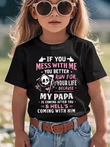 If You Mess With Me My Papa Is Coming After You Kids T-Shirt, Funny Grim Reaper Graphic Tee for Toddler Boys Girls, Papa's Girl/Boy Protective Outfit