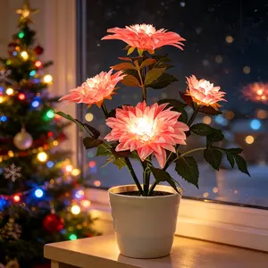Pink Dahlia Potted Flower Lamp - Soft Warm LED Table Decor, Light-Up Feature Decorative Lights, Romantic Accessories for Nightstand, Valentine's Day Gift for Women, Bedroom Desk Lighting Vibes