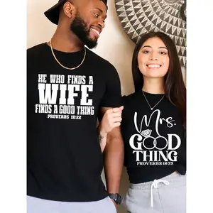 Couples' T-Shirt - Matching T-Shirts, Christian Scripture-Inspired Casual Crew Neck, Regular Fit, All-Season Solid Color Pullover, Gift for Newlyweds