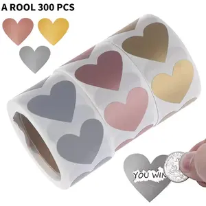 300 Pieces Per Roll Heart Scratch-Off Stickers,Rose Gold/Silver/Gold Color, Self-Adhesive DIY Scratch Game Labels, Fun Gift Surprise Stickers