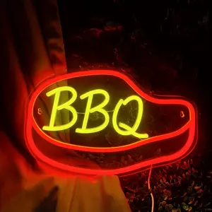 BBQ Neon Sign - Bright red and green glowing "BBQ" letters, plug-and-play design for indoor and outdoor wall decor. Perfect for backyard, man cave, bar, tavern and party, ideal glowing signage for barbecue restaurants.
