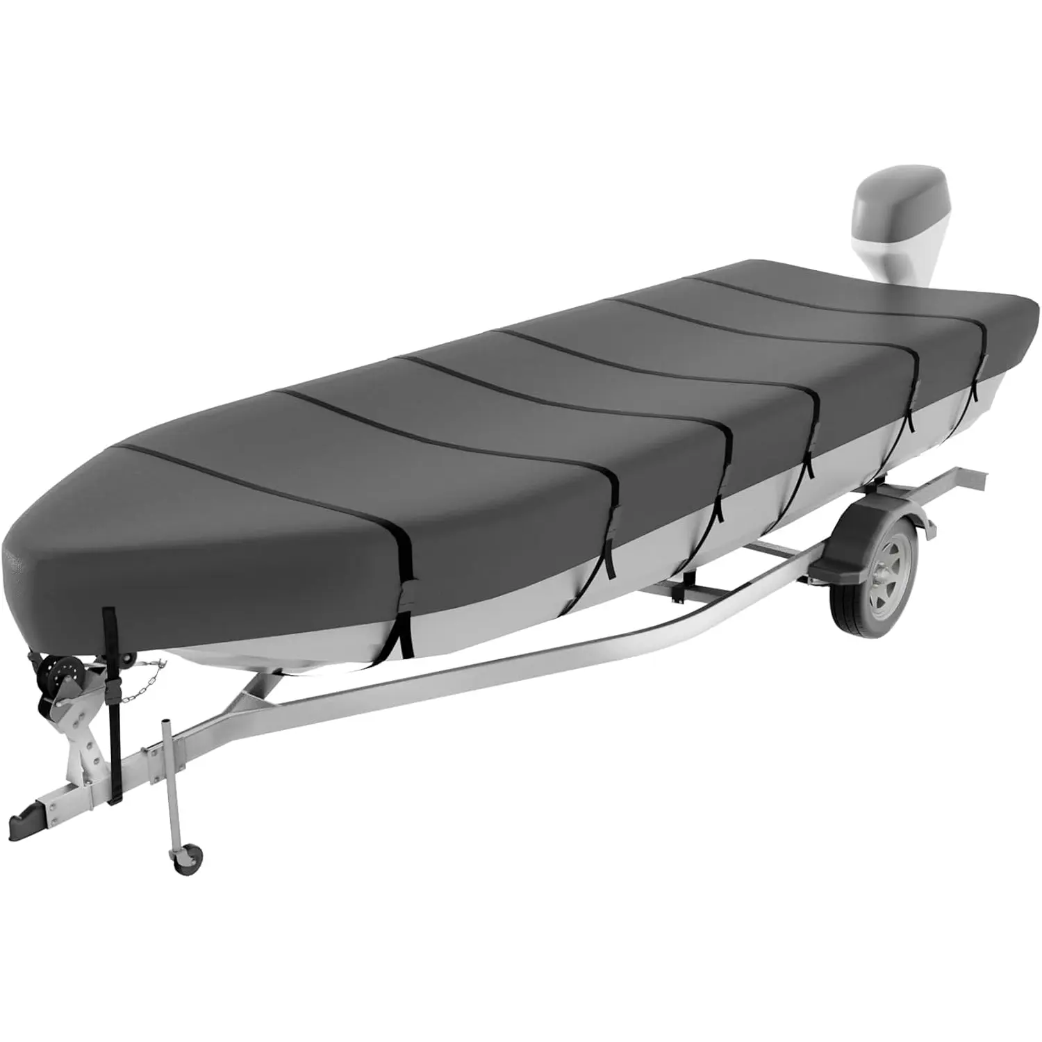 V VINPATIO Heavy Duty Jon Boat Cover for 16-18ft V-Bow, 1200D 5-Layer Waterproof Oxford Fabric, UV Protection, Tear Resistant, Trailerable Mooring Cover, Marine Grade Reinforced Adjustable Side Straps