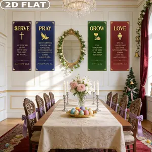 2D FLAT 1pack 4pcs Tapestries Polyester Fabric Church Banners with Scripture Easter Banners for Sanctuary Wall Christian Banner Inspirational Religious Praise Hanging Signs Gift for Easter Church Decor, Ideal for Church Decor