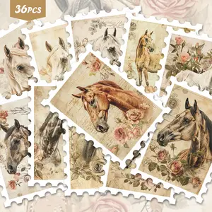 36pcs Vintage Horse Art Stickers Pack | Dynamic Vinyl Decals with Floral Equine Designs | for Laptop, Decor, Gift & Scrapbooking | for Art Fans & Gentle Vibe Enthusiasts