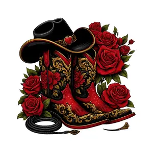 3PCS Cowboy Boot Rose Heat Transfer Vinyl Stickers, DIY Heat Press Stickers, Suitable for T-shirts, Jeans, Backpacks, Durable and Washable, Handmade Crafts