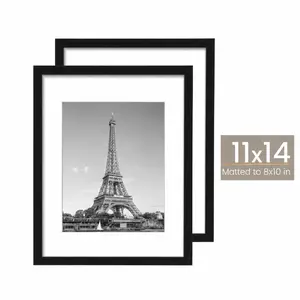 11x14 Picture Frame Set of 2 or 6, Perfect for Couples & Families, Display 8x10 with Mat or 11x14 Without Mat, Wall Gallery Photo Frames, Black/White/Gold Decor Plastic Light