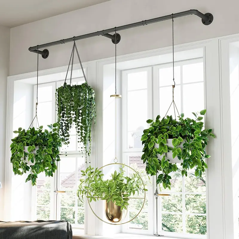 white indoor planter Set of 4, Wall Mounted White Plastic Self Watering Planter Pots, Small Hanging Double Layer Wall Planter main image 1
