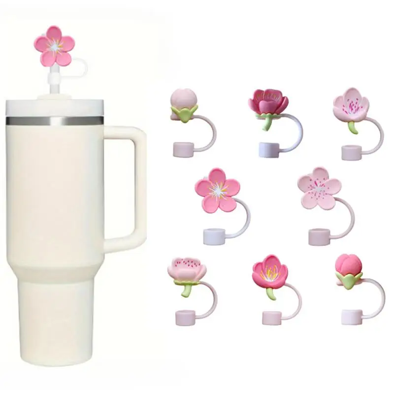 Flower Design Straw Cover, 8 Counts/set Cute Straw Protector, Colorful Drinkware Accessories for 30oz & 40oz Tumbler, Reusable Straw Cover