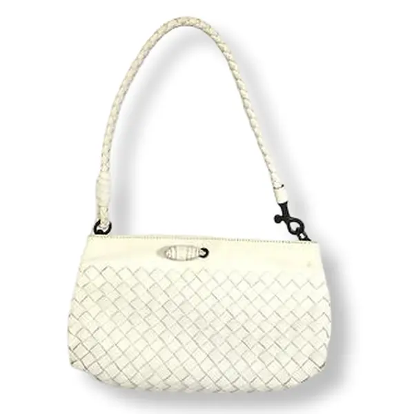 Pre-owned BOTTEGA VENETA Leather Shoulder Bags Intrecciato Handbag White BV1010