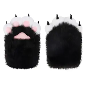 CuteStreet Soft Furry Cat Paws Claws Golves Built-in Whistle Decompression Mittens Cosplay Halloween Fancy Party Costume Accessories