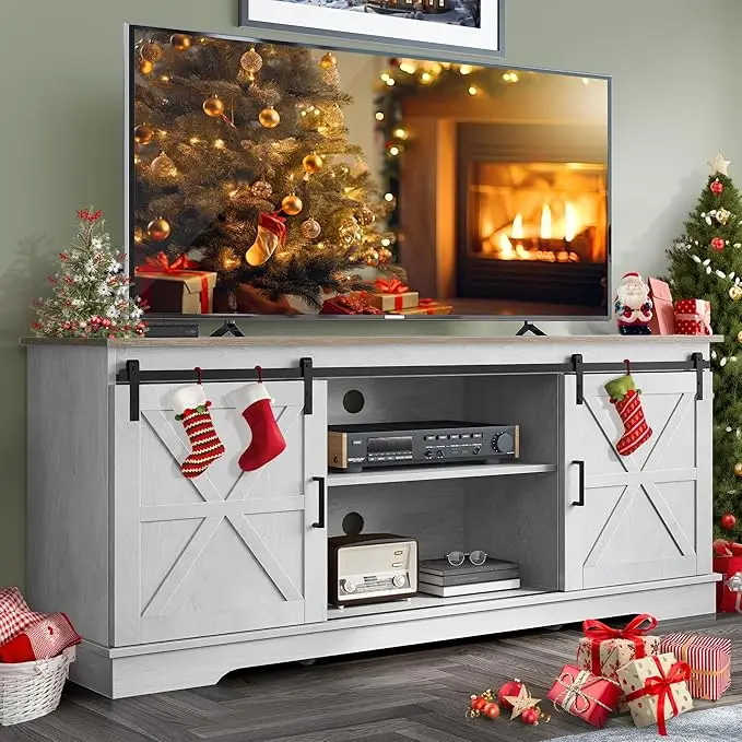 Yitahome TV Stand for TVs up to 65 Inch, Farmhouse TV Media Console with Storage Cabinet, Sliding Barn Door and Adjustable Shelf, Modern Entertainment