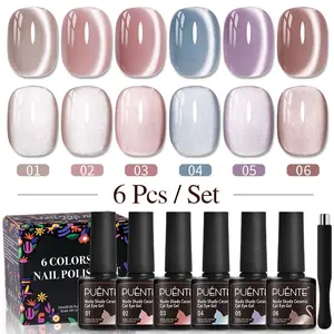 6 Color 7.5MLNude Shade Ceramic Cat Eye Nail Gel Set, Nude Pink Light Purple Ceramic Magnetic Nail Gel with Magnet,  Smooth Gloss, Soak Off UV LED Nail Art Manicure Salon DIY Gifts