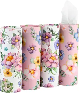 200 Sheets Car Tissues Holder with Facial Tissues 3-Ply Travel Tissue Tubes 4 PK Tissues Box Container Perfect Fit for Car Cup Holder Cylinder (Pink) Winoo Design