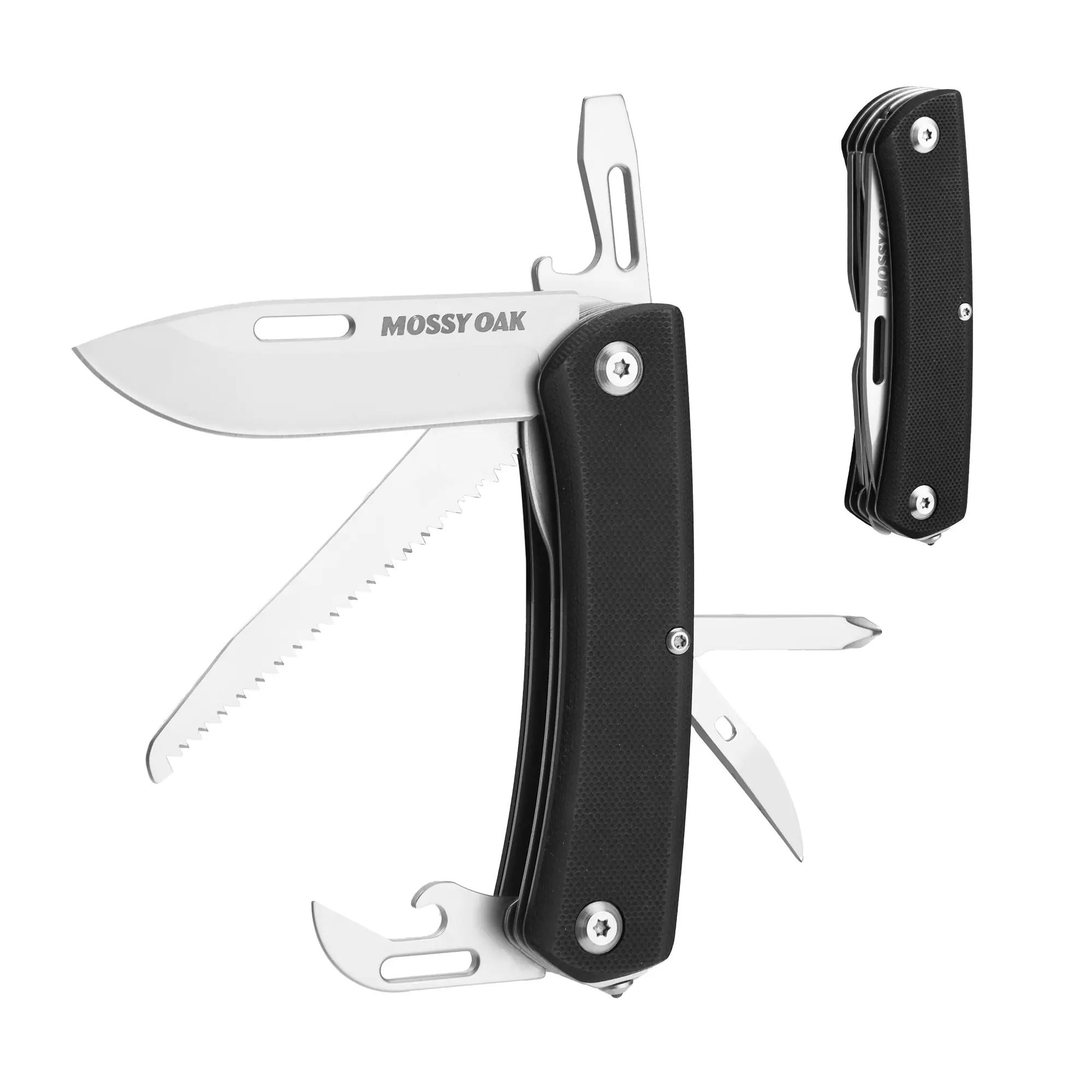 #backtoschool MOSSY OAK Multitool Pocket Knife – 10-in-1 Folding Pocket Knife Multitool with Stainless Steel Blade, Saw, Can Opener, Screwdrivers – EDC Tool for Camping, Hiking