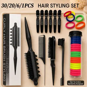 ✨30/1/6PCS Hair Styling Set – Curly Hair Brush 🌸 Sectioning Clips & Colorful Hair Ties 🎀 Perfect for Ponytails • Braids • Everyday Styling