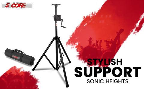 5 Core Speaker Stand Pair Crank Up Height Adjustable PA DJ Tripod Monitor Stands Heavy Duty w 35mm Insert