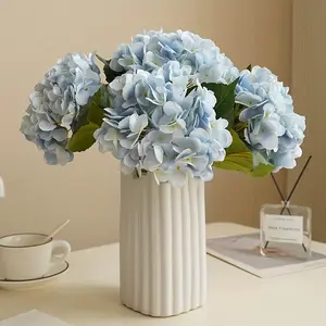Large Artificial Hydrangea Flowers Set of 5, Realistic Fake Hydrangeas with Stems and Roots, Indoor Outdoor Wedding Decorations, Decorative Flowers