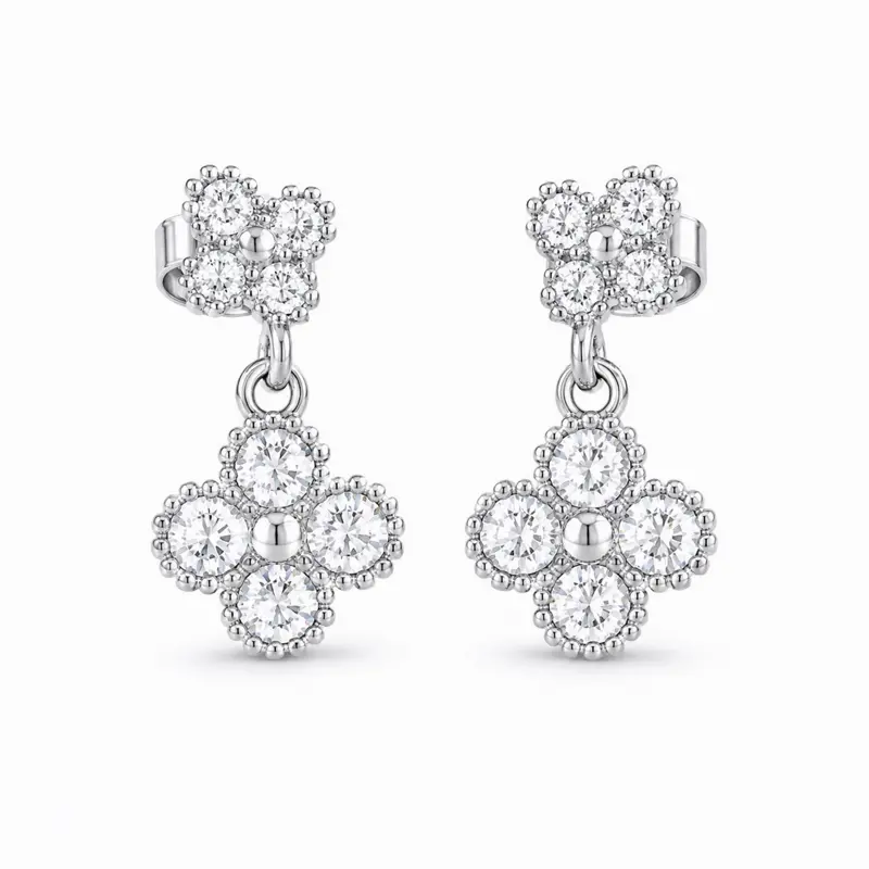 Clover earrings 14k White gold plated