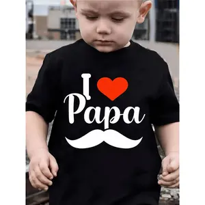 Fathers Day Red Heart Papa Mustache Graphic Cotton T-shirt Comfortable Breathable Round Neck Short Sleeve Boys Clothes