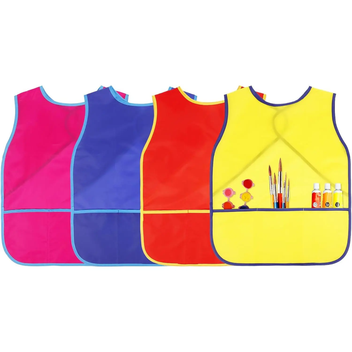 4-Pack Children's Art Smocks, Waterproof & Sleeveless with 3 Pockets, Reusable for Painting, Arts & Crafts, Fits Kids Ages 3-8 (57x44 cm), Arts And Crafts, 57 X 44 Cm