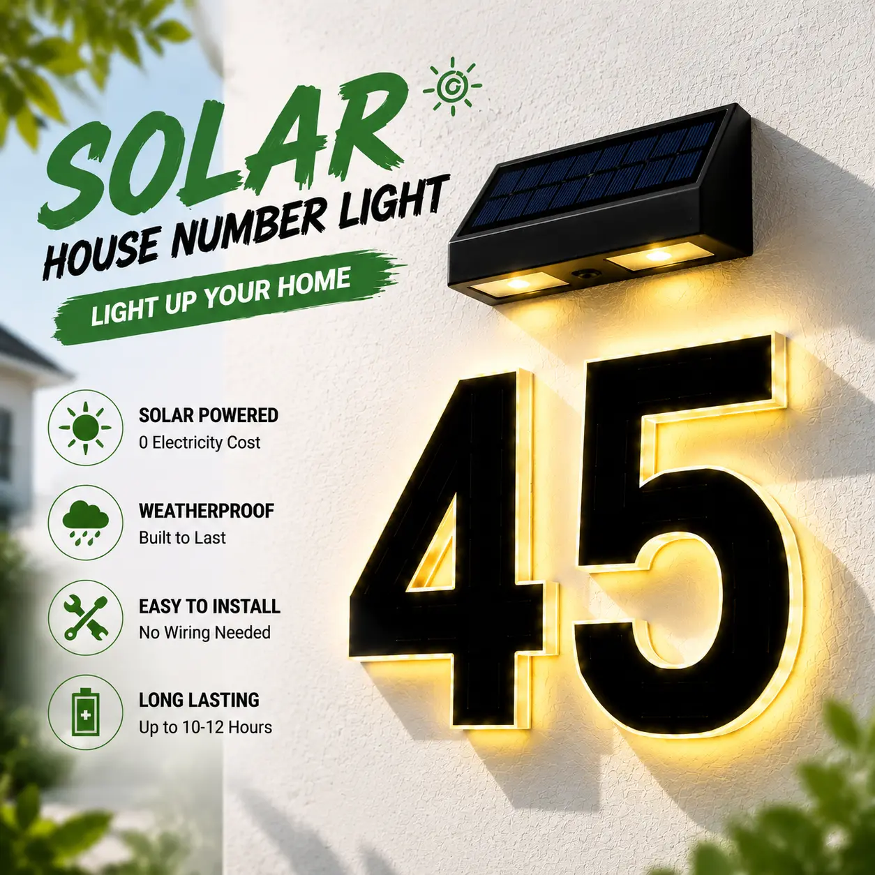 4" Solar LED Address Sign| Waterproof Modern Farmhouse House Numbers| Bright Night Visibility for Curb Appeal