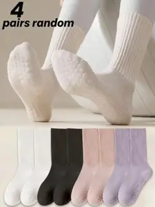 4 Pairs Women's Youth Professional Pilates Non-Slip Toe Socks, Yoga Socks, Ballet Socks, Comfortable Soft, Gym Wear, All Seasons