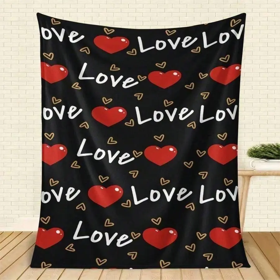 Gifts for Girlfriend to My Girlfriend Blanket，Love Heart Throw Blanket, Romantic Red Heart Fleece Blanket, Soft Cozy Black Background Love Print Blanket for Sofa Bed, Valentine Anniversary Gift for Her Couples