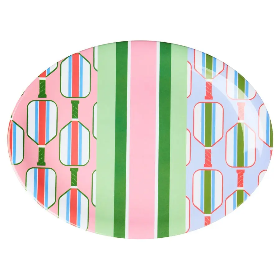 Godinger Multi-Color Melamine Oval Platter - 15.50x11.60x0.60 in Dinner Plates, Salad Plates Set, Crafted with Inspiration from the Popular Game for Pickle Ball Gatherings, Hand-Wash Recommended