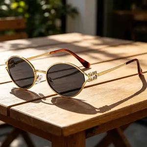 Vintage Small Oval Sunglasses for Women & Men, Trendy Gold Frame Designer Style Sunnies