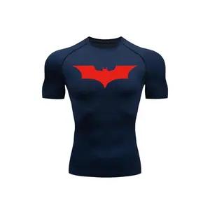 Men's Bat Print Compression Shirt Summer Short Sleeve Quick Dry Rash Guard Gym Workout Running T-Shirt Athletic Tees Tops