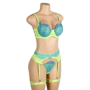 Neon Lace Bra Lingerie Set
