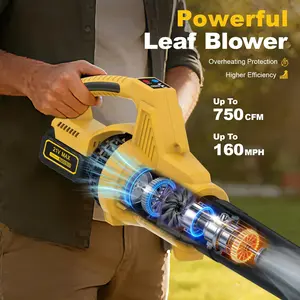 Leaf Blower Cordless, 750 CFM Handheld Leaf Blower with 2 x 5.5Ah Batteries and Charger, LED 3-Speed and Turbo Mode, Portable Blowers for Lawn Care, Patio, Yard, Garden, Gifts for Family