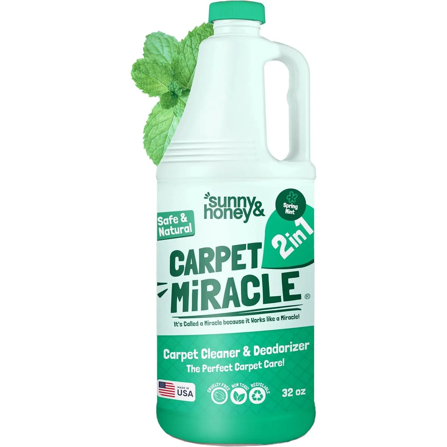 Carpet Shampoo  Cleaning Solution - 32 Fl Oz Spring Mint Scent - Pet Carpet Cleaner Machine Solution - Rug  Upholstery Cleaner - Stain Remover  Odor Deodorizer
