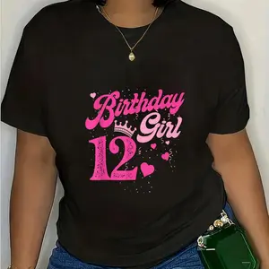 100% Cotton 12th Birthday Girl Crown 12 Years Old Bday T-Shirt Causal Shirt