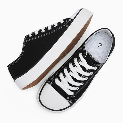AKK Women's Black Low Top Wide Toe Canvas Shoes Breathable Lightweight Casual Sneakers with Non-Slip Sole Soft Cushioned Insole for Everyday Wear Footwear Girl Running Training Athletic Trainer Closed Runner outdoorfun