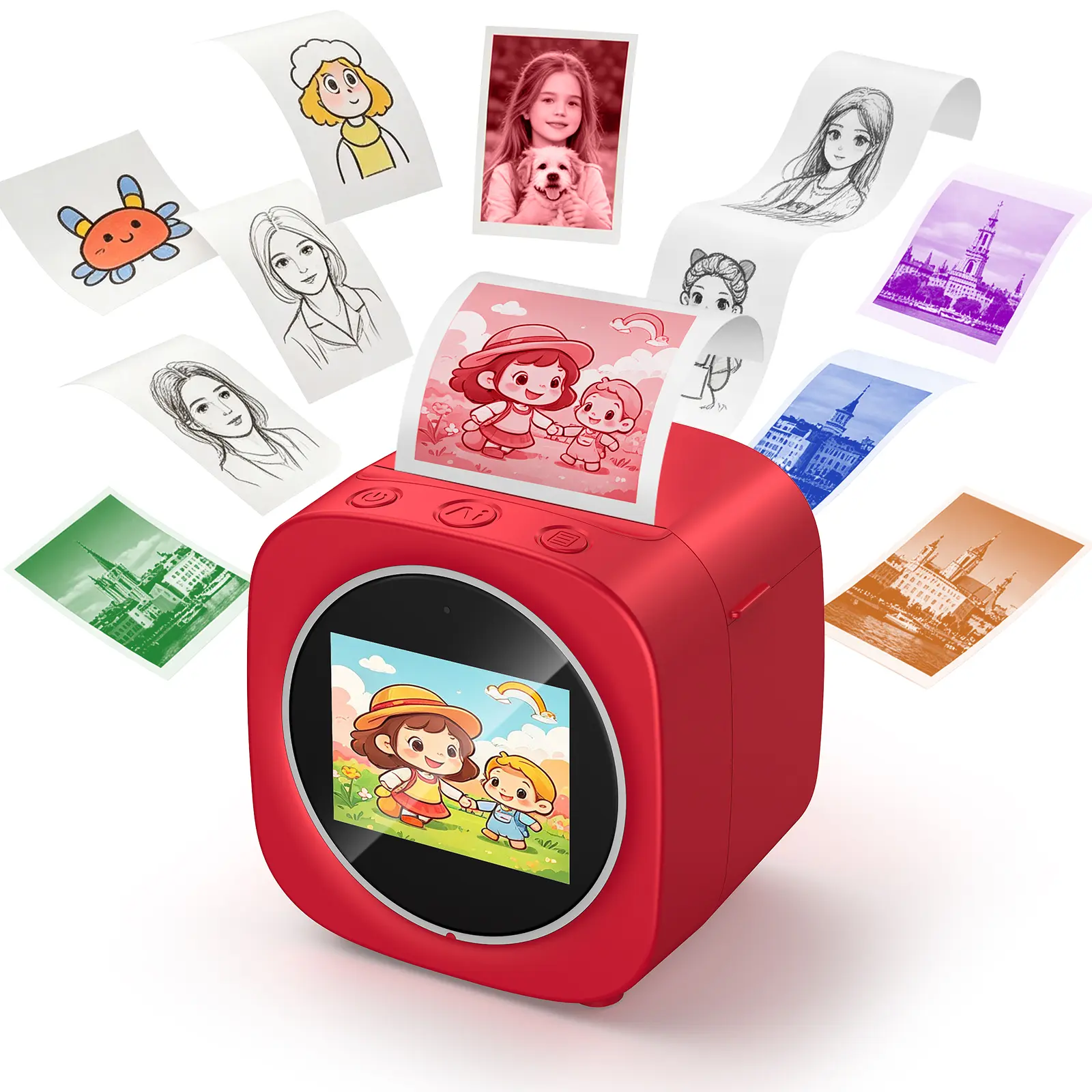 AI Sticker Printer for Kids Ages 3+: Mini Thermal Label Maker with 2.4" HD Screen, 6 Art Modes & 10 Paper Rolls, No Ink Needed DIY Craft Toy for Birthday Party, School Art Project, Travel