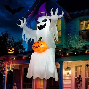 8 FT Halloween Sitting Ghost Inflatable Halloween Pumpkin W/With LED Lights Blo