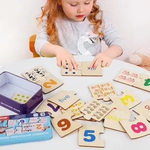 Wooden Number Matching Puzzle Toy, 1 Set Montessori Early Education Number Counting Blocks Digital Pattern Thicken Blocks Game, Educational Toy for Baby