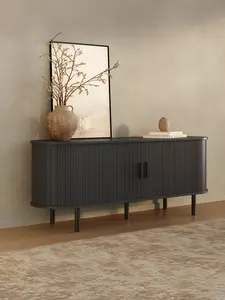 【Sliding Doors Design】ONBRILL 55"/63"/71"/87" Gorgeous Fluted TV Stand for TVs up to 60/70 Inch, Modern Entertainment Center with Power Outlet & Adjustable Shelves Storage for Living Room, Media Console,Bedroom Furniture,Christmas Gift