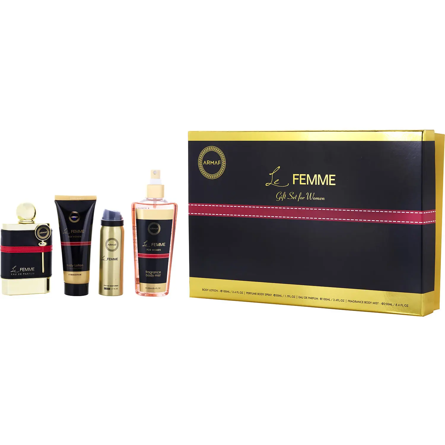 Armaf Le Femme Set-Eau De Parfum Spray 3.4 Oz & Body Lotion 3.4 Oz & Fragrance Body Spray 8.4 Oz & Body Spray 1.7 Oz For Women