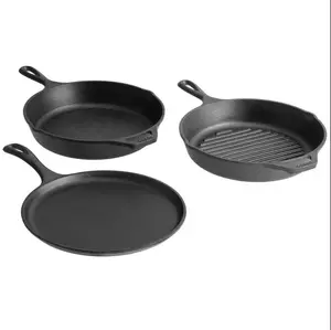 Lodge 3-Piece Pre-Seasoned Cast Iron Skillet Set - Includes 10 1/4" Skillet, 10 1/4" Grill Pan, and 10 1/2" Griddle, Cast Iron Pan, Skillet Set, Grill Fry Pan, Camping Cookware, Durable Pan - Easy to Use Cookware